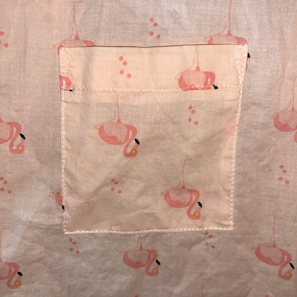 Cute vintage pink flamingo print button-down top L - Picture 4 of 17